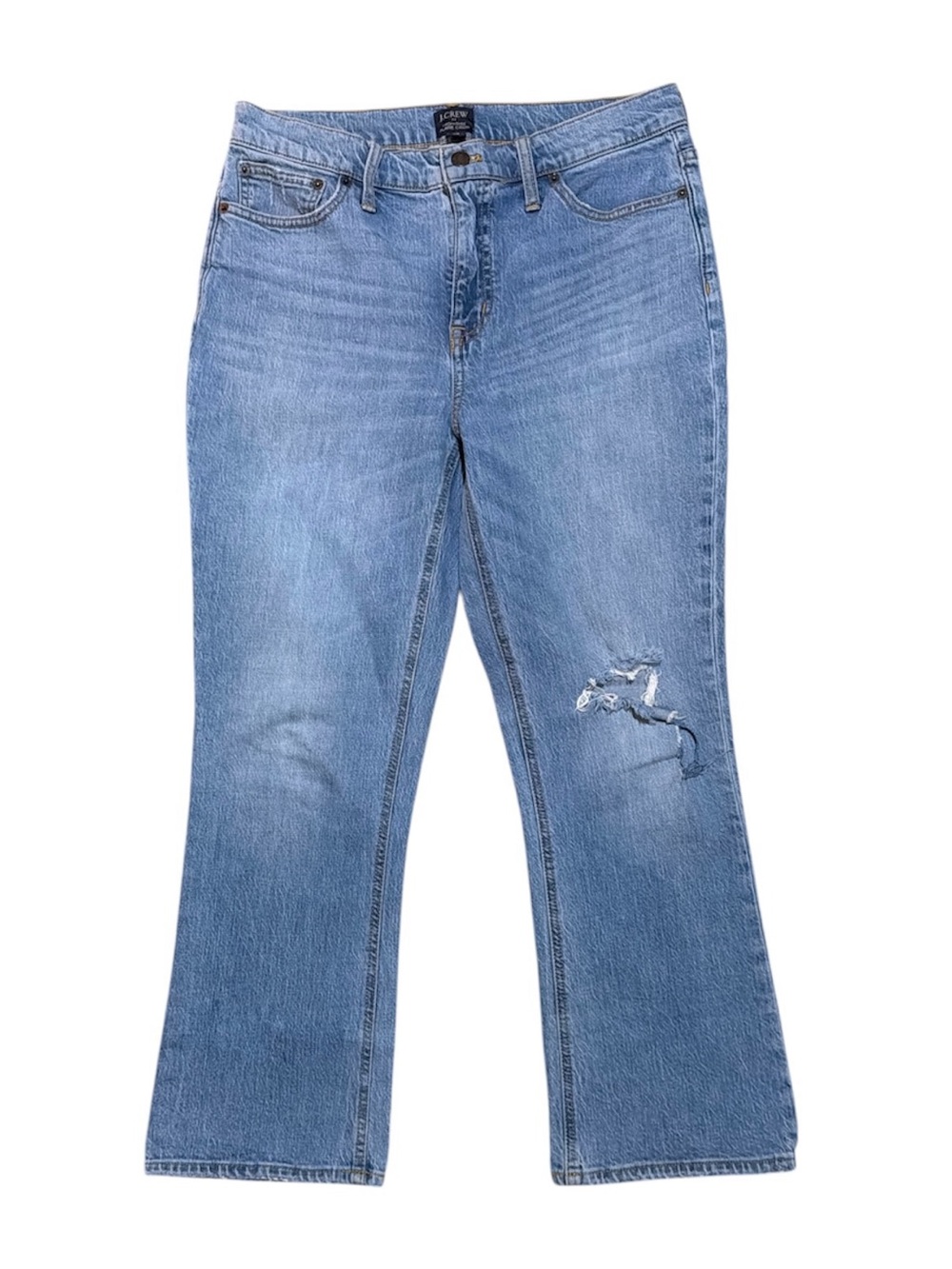 J.Crew High Rise Flare Crop Jeans Size 29 Light Wash Distressed Denim